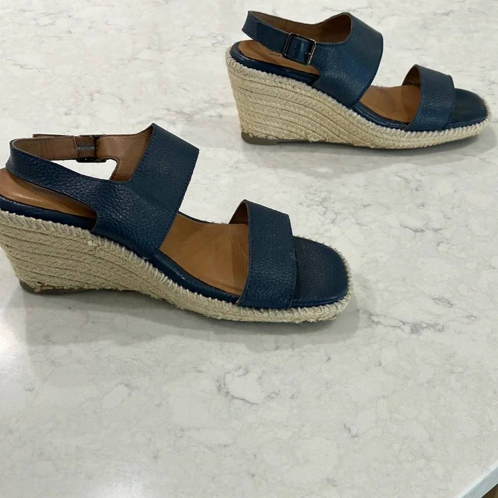 Softwalk Hartley Navy Leather Wedge‎ Espadrille Sandals W/Box Sz 7.5- EUC - Picture 11 of 15